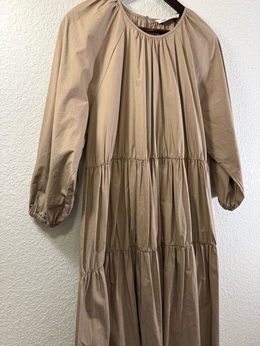 Zara Tiered Poplin Midi Dress | Blogger Favorite | Rich Taupe | Size Medium - Picture 4 of 14